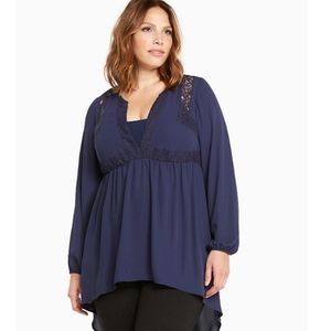 Torrid georgette deep v lace top